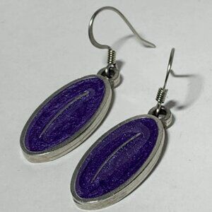 VINTAGE Signed DANECRAFT PEWTER Purple Enamel DANGLE EARRINGS Pierced MODERNIST